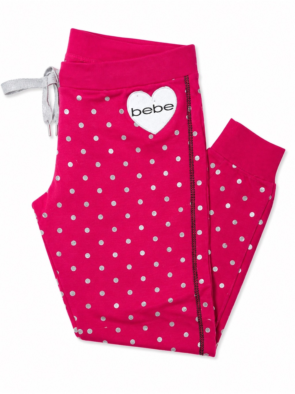 Bebe Fuchsia and White Polka Dot Cotton Joggers